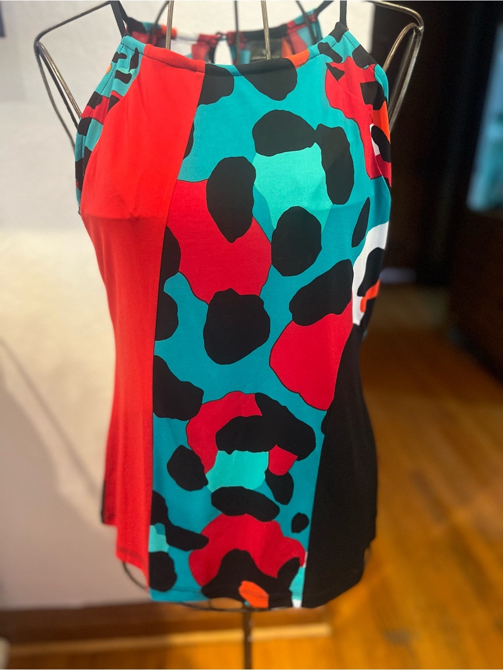 Worthington Medium Bold Colorblock Animal Print Tank Top - Red, Teal, Black